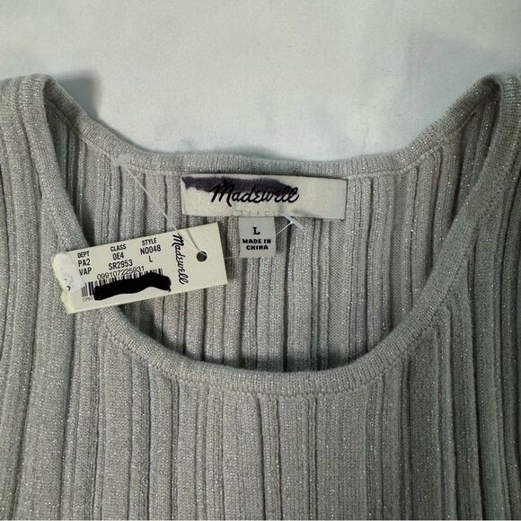 NWT Madewell Signature Shimmer Knit Cutaway Sweater Tank Silver Size L Ribbed - Picture 4 of 8